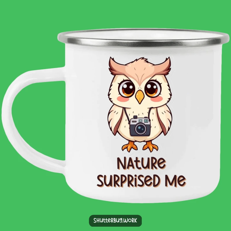 Funny Surprised Owl Camping Mug: Capture Views with a Chuckle