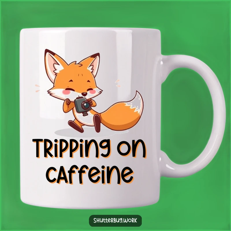Funny Tripping Fox Photographer Mug: Captured Chaos Gift