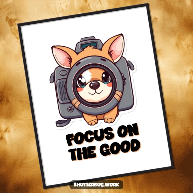 Funny curious animal peeking through a camera lens, presented as downloadable digital art, perfect for instant wall decor and a humorous touch.