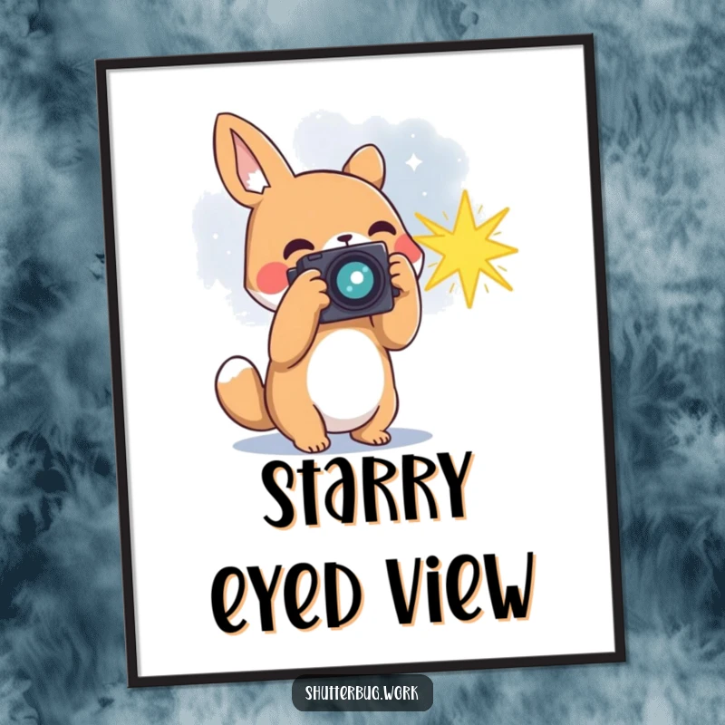 Funny animal photographer capturing a bursting star with its camera, presented as downloadable digital art, perfect for cosmic wall decor.