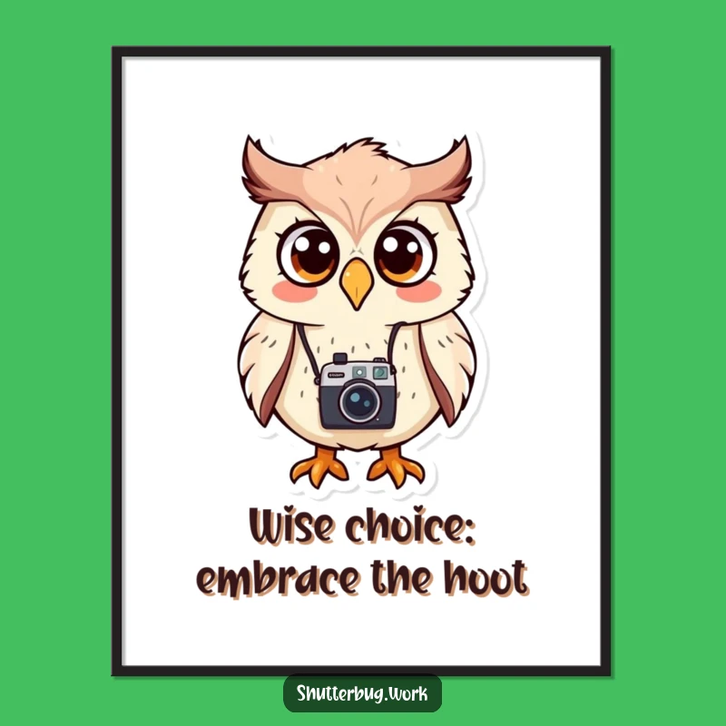 Funny Free Printable Wall Art: Surprised Owl Photographer, Whimsical Camera Decor