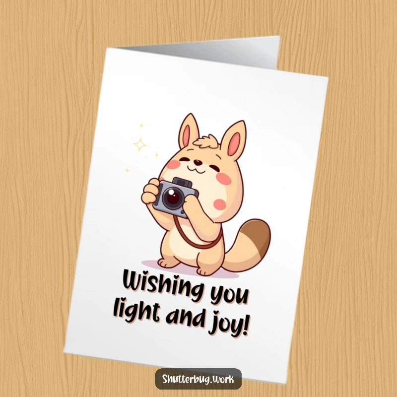 Funny Free Printable Birthday Card: Excited animal points camera at a twinkling light, capturing birthday magic. Downloadable and cheerful.