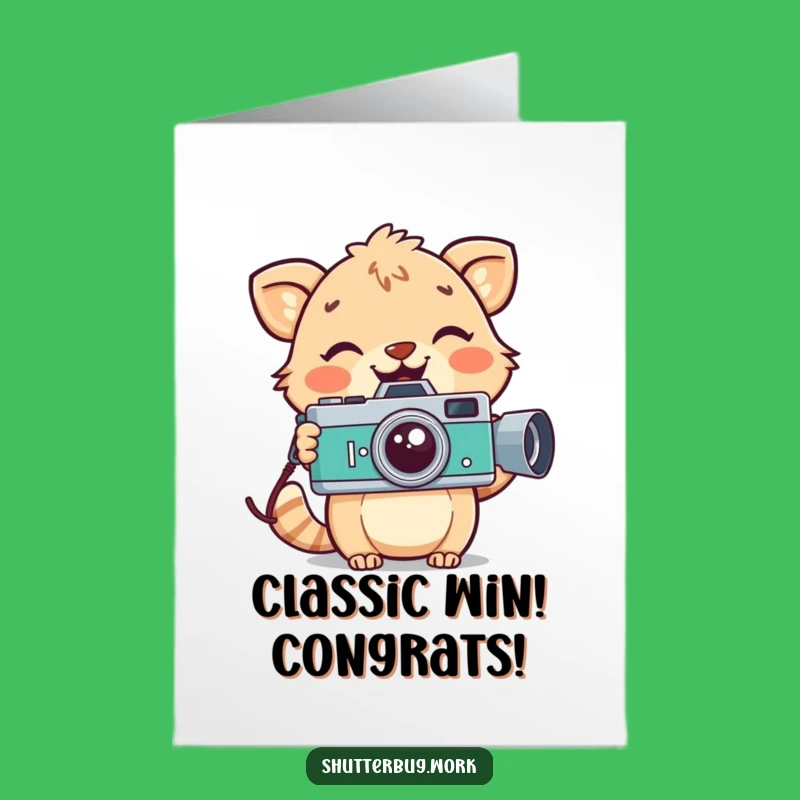 Free Printable Congrats Card: Playful Animal Photographer, Funny Vintage Camera Downloadable Gift