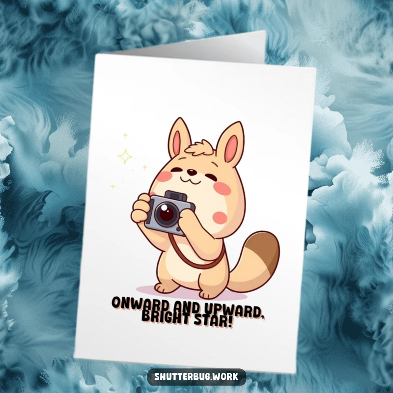 Funny Free Printable Congrats Card: Excited animal excitedly points camera towards a twinkling light, symbolizing future success. Downloadable and inspiring.