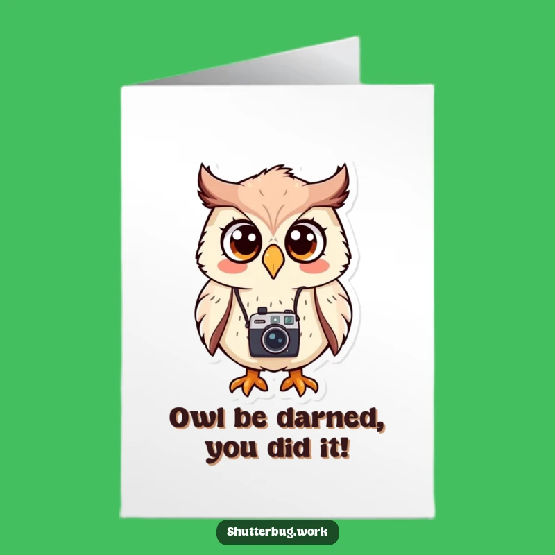 Funny Free Printable Congrats Card: Surprised Owl Photographer Celebrates Success!
