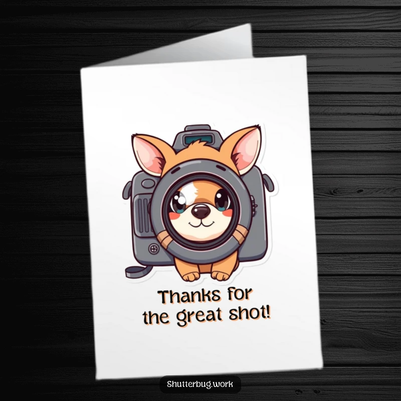 Funny Free Printable Thank You Card: Curious animal with camera peeks through lens, expressing thanks. Downloadable and charming.